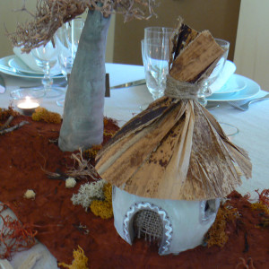 centre de table mariage Tanzanie mini case africaine en argile