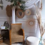 mariage bohême avec pampas et miroirs en osier