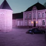 Cour de chateau violet avec porsche 944