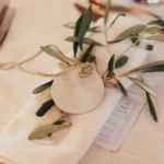 mariage blanc vert habillage des serviettes avec branche d